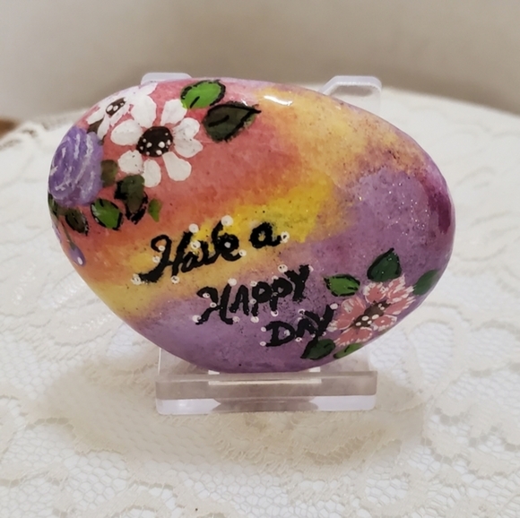 Hand painted Rainbow Word Rock with Daisies and "Have a Nice Day" - Picture 1 of 7